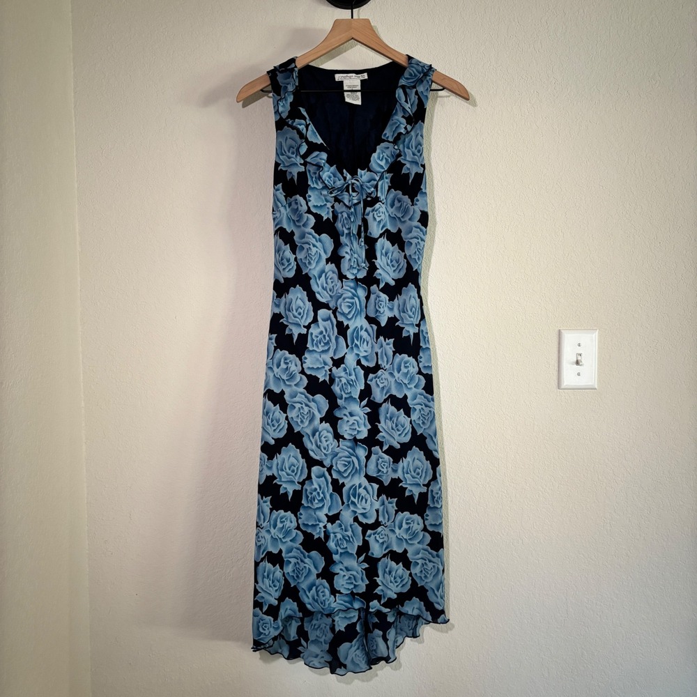 Jonathan Martin Dress Size 7 Floral Chiffon Blue Rose Whimsigoth Y2K